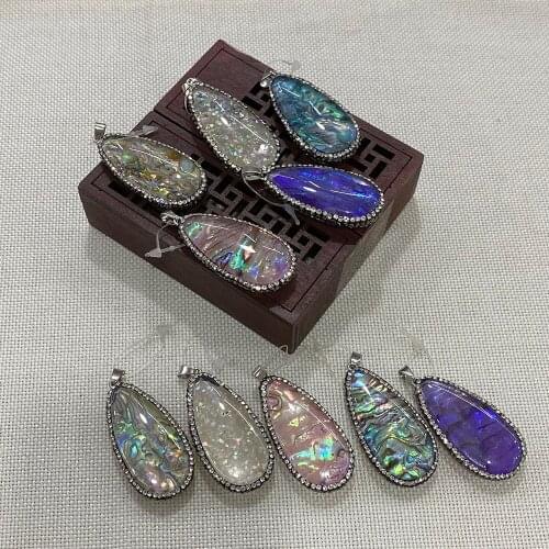 Drop-shaped Abalone Crystal Pendant Inlaid DIY Handmade Necklace Earrings Jewelry Accessories Wholesale Creative Gifts 50mm