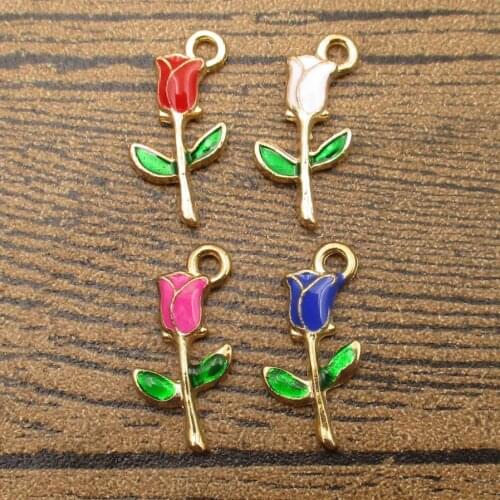 Enamel Rose Charms 15PCS/Lot 19×10mm Rose Flower Pendants Earring DIY Jewelry Supplies 4 Colors Available-RS942