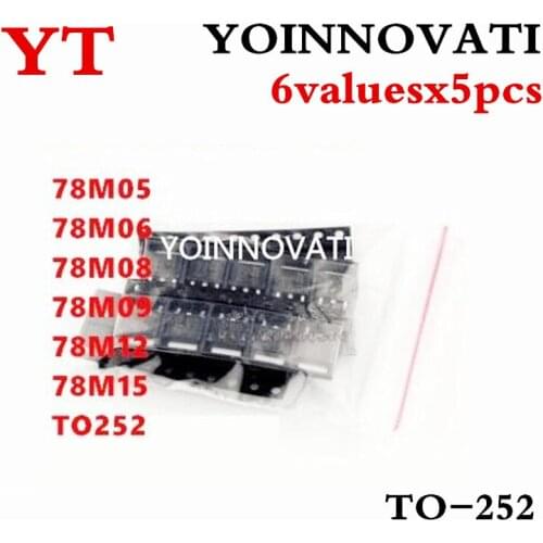 SMD 78M Series 6valuesx5pcs=30pcs Voltage Regulator TO-252 Assorted Kit 78M05 78M06 78M08 78M09 78M12 78M15