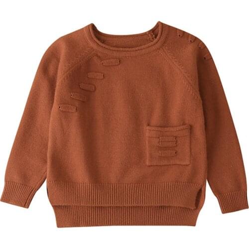 Boys and Girls Sweater Winter 2020 New Popular Knitted Pockets Children Clothing Solid Color Kids Top Cotton Soft Infant,#5710