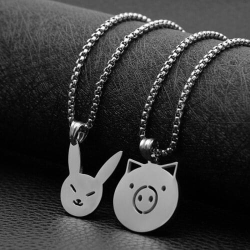 Trendy Cute Necklaces Silver Color Stainless Steel Cartoon Animal Rabbit Pig Necklace for Women Kawaii Animal Jewelry Collares