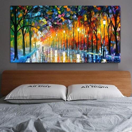 Frameless Street View Oil Painting for Living Room Bedroom Decoration