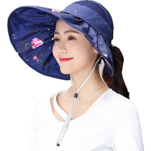 Women Sun Hats Lady Visors Cap Fishing Fisher Beach Head Cover UV Protection Girl Summer Ponytail Wide Brim Bonnet