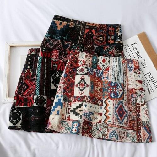 HELIAR BOHO Folk Partern Embroidery Skirts Women A-line Vintage Skirts Spring Mini Wide Leg Striped Sexy Mini Skirts For Women