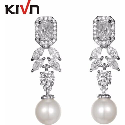 KIVN Jewelry Drop Dangle CZ Cubic Zirconia Womens Wedding Bridal Simulated Pearl Earrings Birthday Gifts 6pcs Lot Wholesale