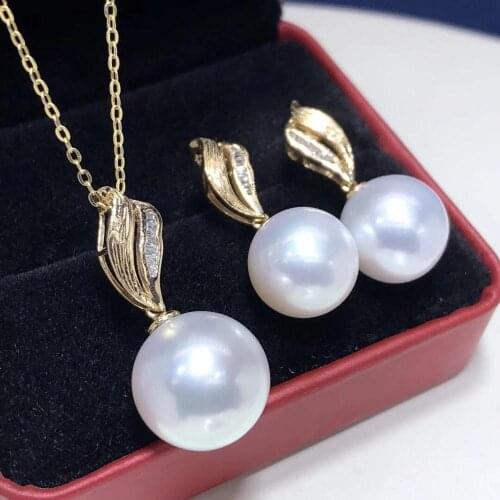 D203 Fine Jewelry 14K Gold Natural Fresh Water White Pearl 10-12mm Females Jewelry Sets for Women FIne Jewelry Sets