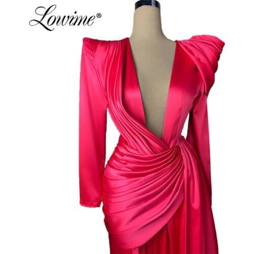 Simple Dubai Design Long Sleeve Formal Dress Women Evening Dresses 2020 Mermaid Party Dress Ruched Long Prom Dresses Robe Custom