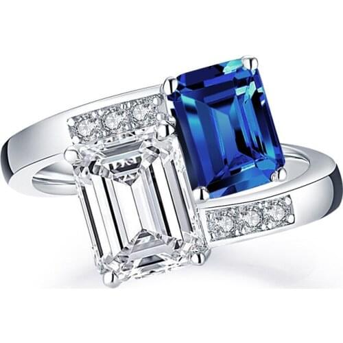 Luxury 100% 925 Sterling Silver Created Square Wedding Rings For Women Pass Diamond Test Anniversary Jewelry Fine Jewelry Gift