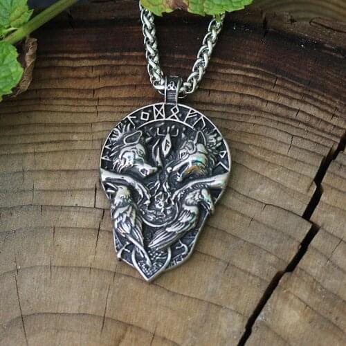 10pcs stainless steel Two raven sigil pendant two wolves tree of life and norse Vegvisir jewelry viking men necklace