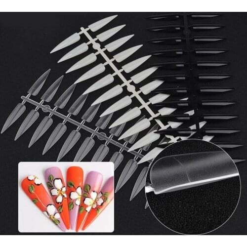 240Pcs/set Nail Art Clear Natural Full Cover Oval Sharp End Stiletto Long False Fake Nails Tips Manicure Artificial Nails Salon