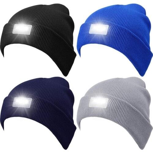 4Pieces 5 Led Knitted Flashlight Beanie Cap Winter Knit Warm Head Light Lamp Hat for Hunting, Camping, Grilling, Walking
