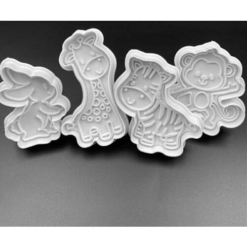 4pcs/set Rabbit Monkey Plastic Biscuit Mold DIY Kitchen Cake Decorating Tools Cookie Cutter Stamp Fondant Embosser