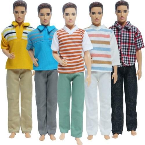 5 Set/Pack Fashion Men Doll Outfits Mix Style Daily Wear Casual Suit Stripe Shirt Trousers Male Clothes for Ken Doll Accessories