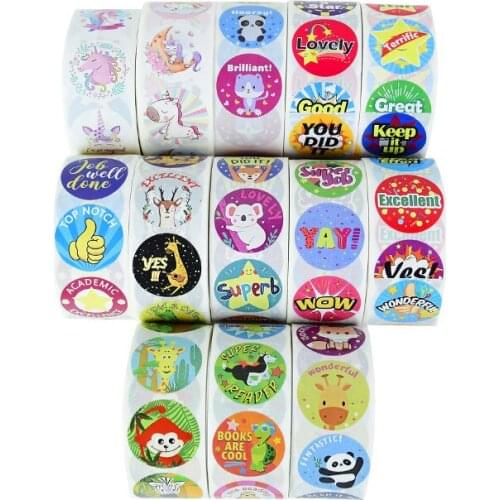 500Pcs/roll Animal Stickers for Kid Toys Stickers Self Adhesive Cartoon Labels School Teacher Reward Stickers in 13 Designs