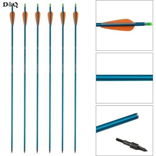 6pcs Archery Aluminum Hunting Arrow Spine 500 for Recurve Compound Bow Shooting Target Practice with 3'' Colored Plastic Feather