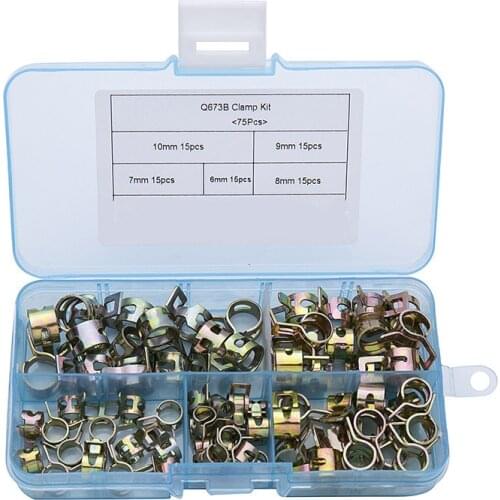 75Pcs/set 6-10mm Q673B Vacuum Spring Fuel Oil Water CPU Hose Clip Pipe Tube for Band Clamp Metal Fastener Assortment Kit