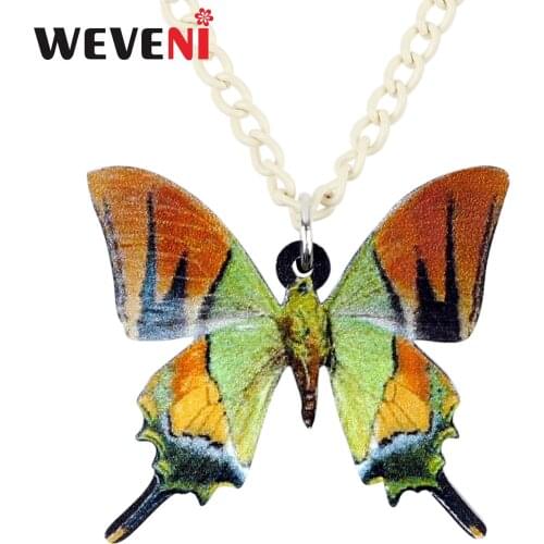 WEVENI Acrylic Teinopalpus Imperialis Hope Butterfly Necklace Pendant Sweater Chain Fashion Insect Jewelry For Women Girls Teens
