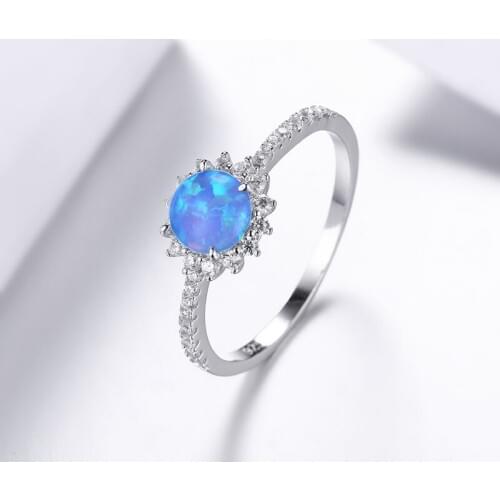 ANZIW Fashion 925 Sterling Silver Flower Round Opal Rings Wedding Engagement Bridal Rings For Women Party Lover Rings Jewelry