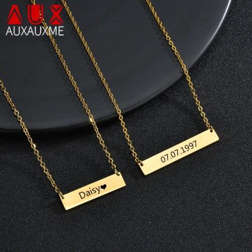 Auxauxme Custom Name Bar Necklace Gold Stainless Steel Engrave Names Date Personlized Women Jewelry Dropshipping