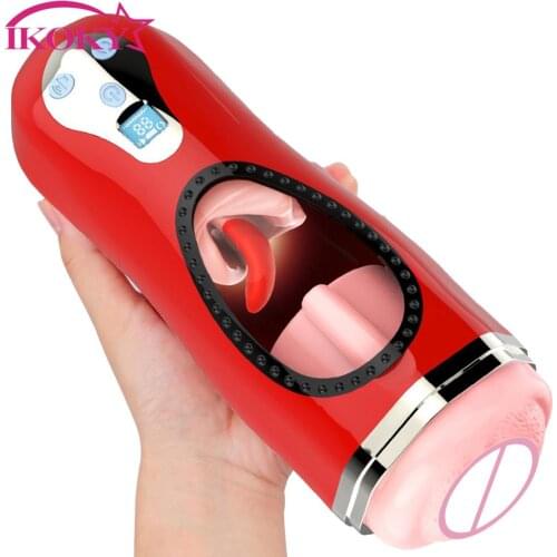 Airplane Cups Glans Sucking Heated Vagina Real Pussy Sex Toys For Men Male Masturbation Cup Vibrator Tongue Licking Massager