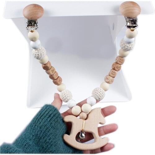Wood Teether Baby Bed Hanging Rattles Toy Make Cartoon Animal Shape Crochet Beads Bracelet Pram Clip Baby Rattle for baby Gifts