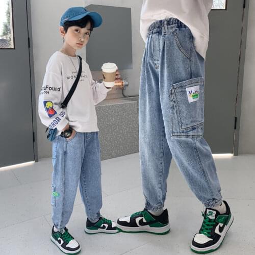 2021 New Boys Jeans Childrens Wear Spring Autumn Fashion Denim Pants For Boys 6 8 10 12 14 Years Casual Trousers Kids Clothes