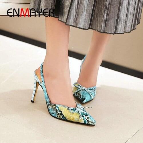 ENMAYER Slip-On Wedding Shoes Slingbacks Pointed Toe Thin Heels Party Pumps Women Shoes Sexy Spring/Autumn Women Shoes 34-43