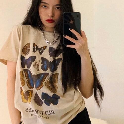 Minga london Woman tshirts 100% cotton Digital butterfly printing tops vintage oversized t-shirt clothes mujer de moda 2020