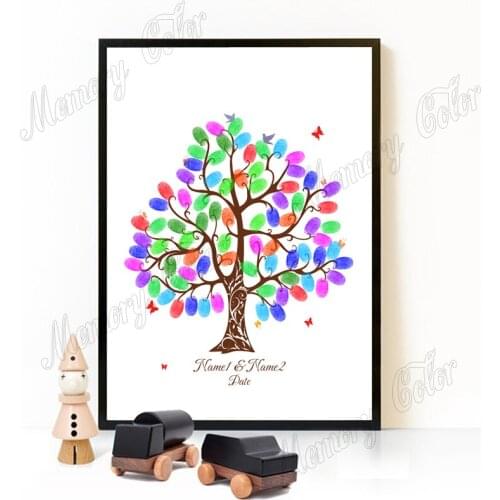 Custom Name Date Fingerprint DIY Wedding Tree Painting Guest Book Wedding Decoration Souvenir Gift Fingerprint Guestbook