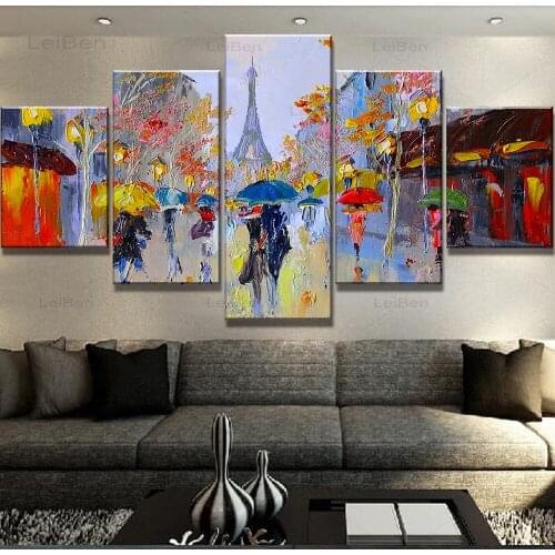 Hd Five-Piece Modular Picture French Street Landscape Abstract Canvas Painting Wall Art Posters and Prints Home Decor Bedroom