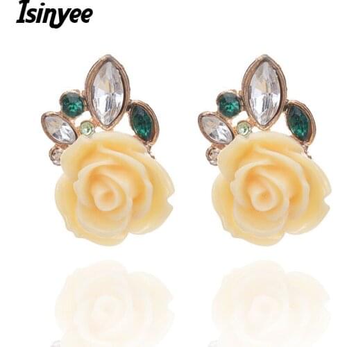 ISINYEE Fashion Rose Red Flower Stud Earrings For Women Bohemian Crystal Piercing Jewelry Best Christmas Gifts