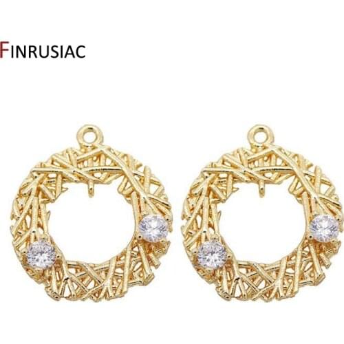 Handmade DIY Making Earrings Charms Components 14K Gold Plated Inlay Zircon Round / Drop Hollow Pendant DIY Pearl Earrings Parts