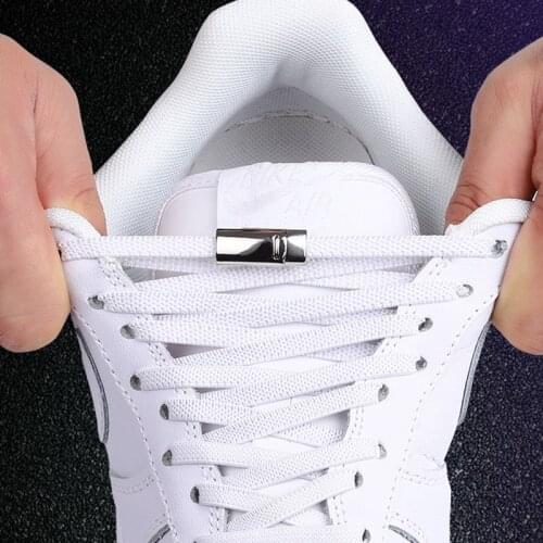 Magnetic Metal lock No Tie Shoelaces Child Adult Safety Quick Elastic Shoelace Outdoor Leisure Sneakers Lazy laces off white