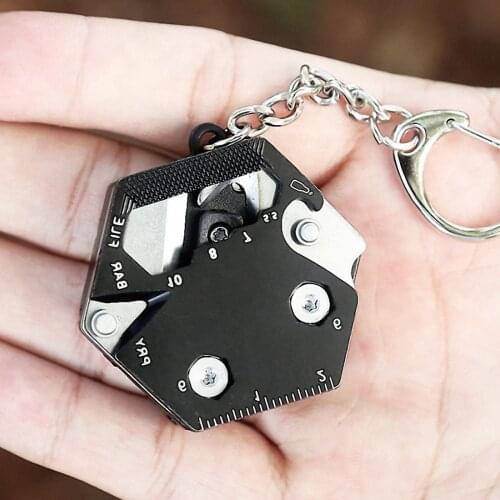 Multitool Keychain Hexagonal Kit Folding Mini Pocket Survival Tool Set Stainless Steel with Knife Micro Screw Driver Set Bottle