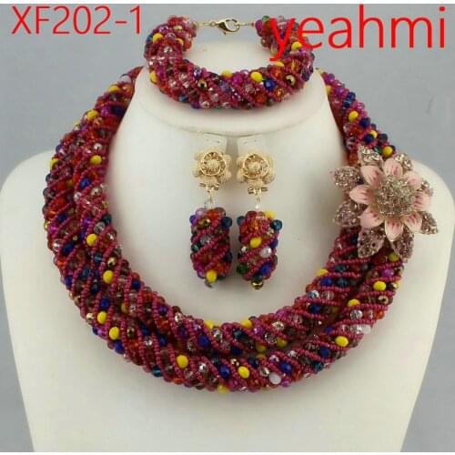 Fashion 2018 Women Necklaces African Beads Jewelry Sets Nigerian Wedding Bridal Indian Beads Jewelry Sets Crystal Beads XF202-2