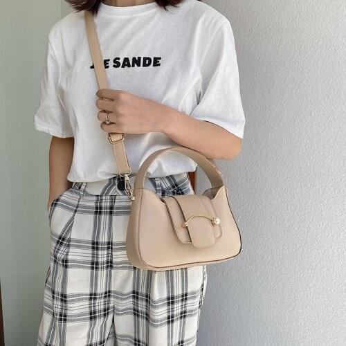 Solid Color Shoulder Crossbody Bags For Women 2021 PU Leather Womens Designer Pearl Smiley Handbag Female Travel Messenger Bag