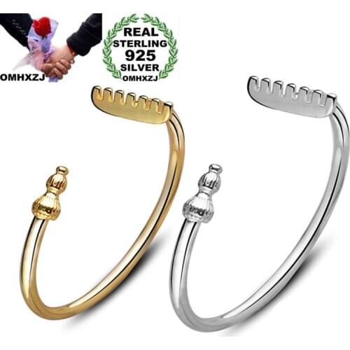 OMHXZJ Wholesale Personality Fashion Woman Girl Party Gift Weapon Open 925 Sterling Silver 18KT Gold Cuff Bangle Bracelet BR177