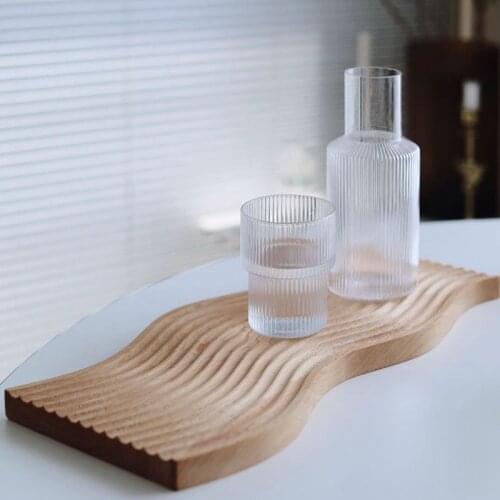 DUNXDECO Table Placemat Coasters Fruit Cup Hold Pad Modern Abstract Art Geometric Screw Striation Wood Pad Kitchen Mesa Photoing