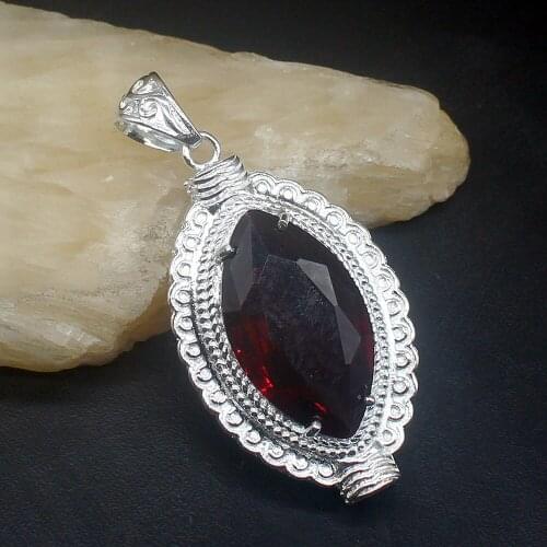 Gemstonefactory Jewelry Big Promotion 925 Silver Marquise Red Garnet Trendy Women Ladies Mom Gifts Necklace Pendant 20213800