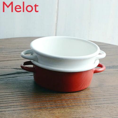 Portable Thickened Enamel Small Hot Pot Enamel Shallow Pot Enamel Soup Pot Binaural Small Pot Small Bowl enamel pot