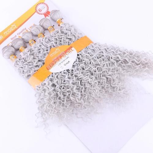Silver Grey Kinky Curly Hair Extension Weave Hair Bundles 6 Bundles one Set High Temperature Synthetic Weaving for Black Womens
