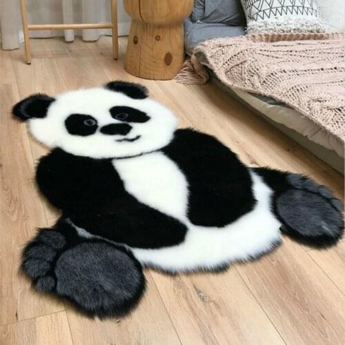 Lovely Child Carpet Panda Imitation Animal Hair Panda Printed Rug Bedroom Living Room Non-slip Plush Floor Mats