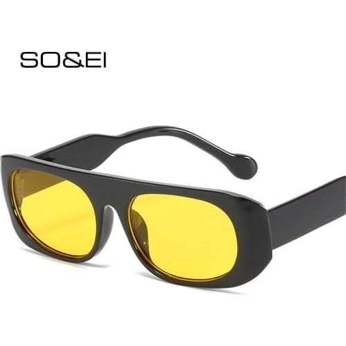 SO&EI Retro Rectangle Oval Sunglasses Women Fashion Champagne Tea Gradient Eyewear Shades UV400 Men Trending Sun Glasses