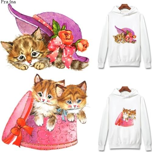 Prajna Cartoon Cat Patch Iron On Transfers For Clothes Heat Transfers Cute Animal Thermo Stickers On Childrens Stripes Washable