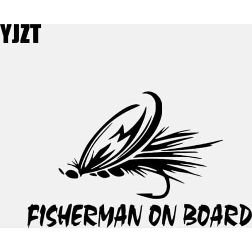YJZT 15.7CM*9.6CM Fisherman On Board Trout Fly Fishing Decal Car Window Car Sticker Black/Silver C24-0767