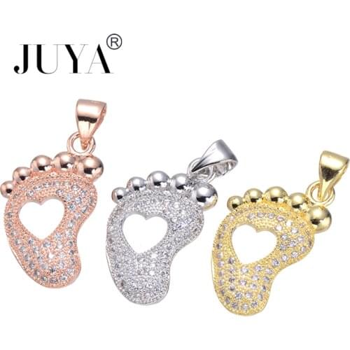 Zircon Rhinestone Heart Baby Foot Charms DIY Women Necklace Pendant Jewelry Accessory Handmade Making Beaded Bracelets Findings
