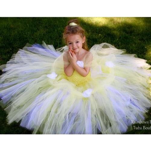 Girls Yellow Bella Princess Tutu Dress Kids Tulle Flower Dress Long Ball Gown Children Birthday Party Costume Cosplay Dresses