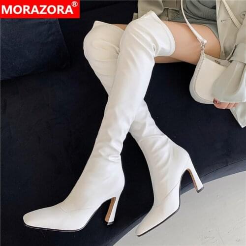 MORAZORA 2022 New Hot Over The Knee Boots Women Shoes High Heels Stretch Long Boots Fashion Pointed Toe Thigh High Women Boots