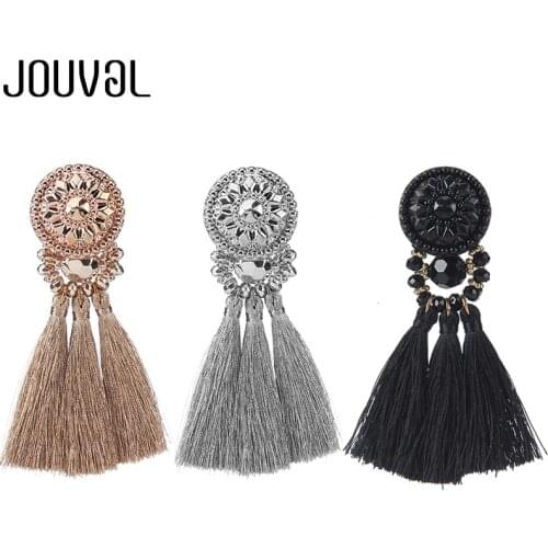 Top Quality Tassel Female Gold/Black/Silver Color Drop Earrings For Women Bohemia Handmade Plastic Beads Brincos