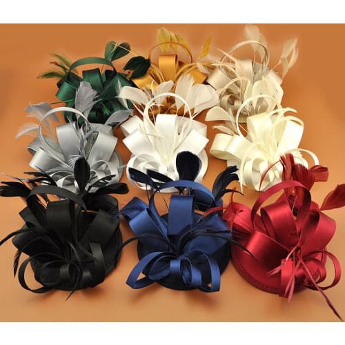 15 Colors Women Satin Fascinator Hair Clip Elegant Ladies Fancy Show Cocktail Evening Party Feather Headwear Hair Accessories